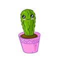 Cute cartoon potted cactus with cute face.
